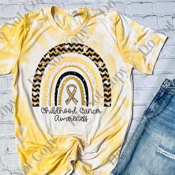 New Bella Canvas "Childhood Cancer Awareness' Bleached T- Shirt sz 2XL - Picture 2 of 4